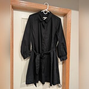 Classic Button-Front Black Long Sleeve Dress